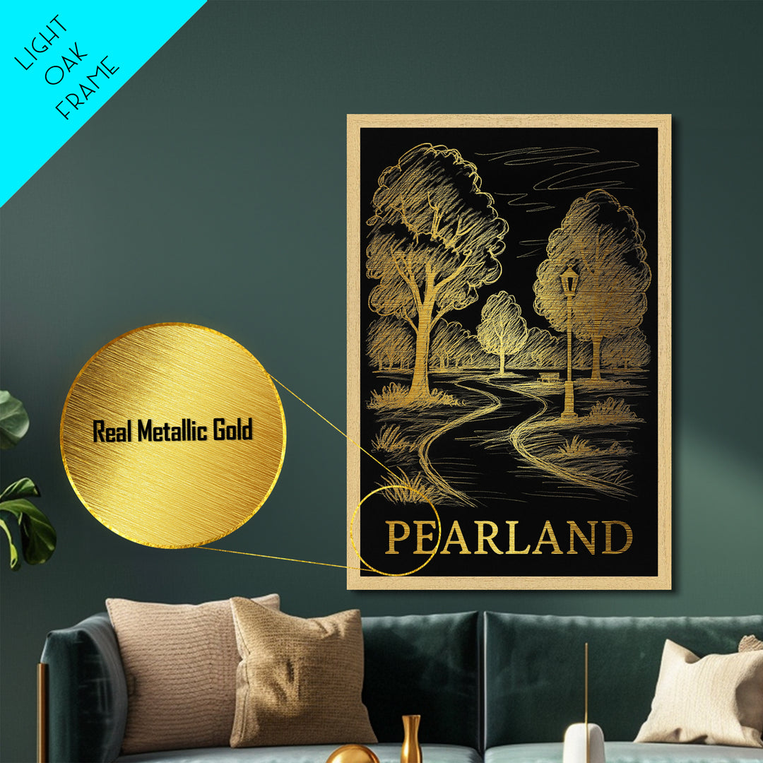 Pearland Texas art, Metallic Gold Art, Best Friend Gifts, Metal Art, Wood Framed Art, Birthday Travel Gift, Destination Gift
