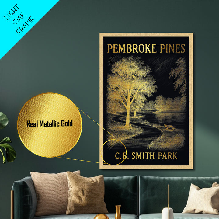 Pembroke Pines Florida travel, Metallic Gold Print, Modern Skyline Wall Print, Metal Art, Wood Framed Art, Adventure Lover Gift