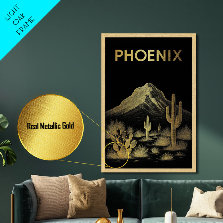 Phoenix Arizona art, Metallic Gold Art, Best Friend Gifts, Metal Art, Wood Framed Art, Birthday Travel Gift, Destination Gift