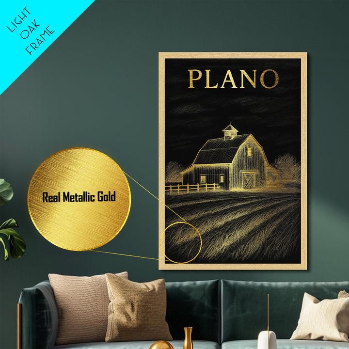 Plano Texas travel, Metallic Gold Print, Closing Gift, Metal Art, Wood Framed Art, Anniversary Travel Gift, Retirement Travel Gift