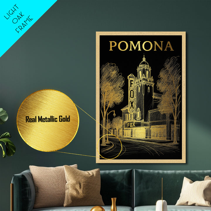 Pomona California travel, Metallic Gold Print, Modern House Art, Metal Art, Wood Framed Art, Wanderlust Gift, Travel Art Prints