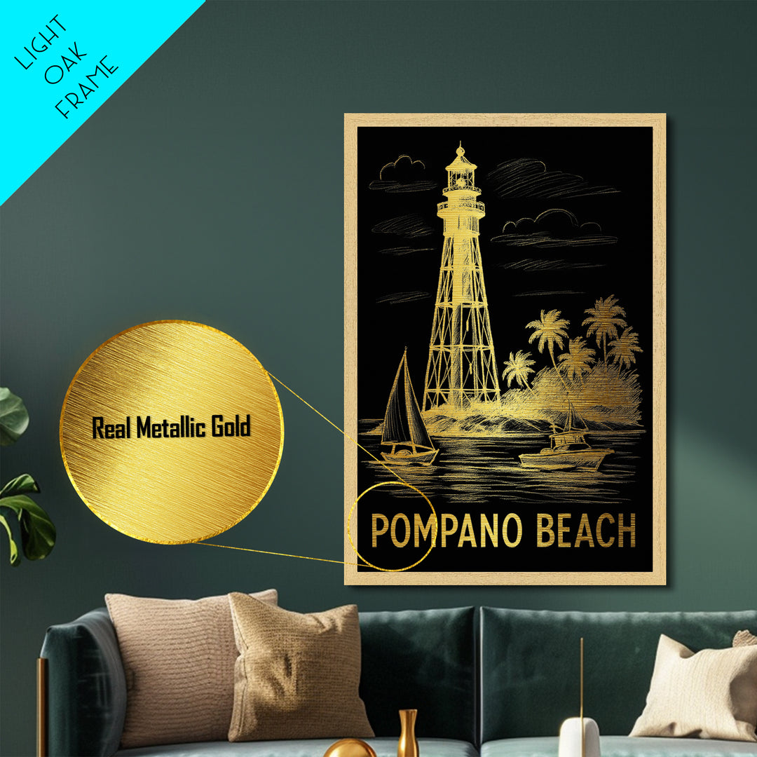 Pompano Beach Florida art, Metallic Gold Art, Modern House Art, Metal Art, Wood Framed Art, Graduation Travel Gift, Travel Gift