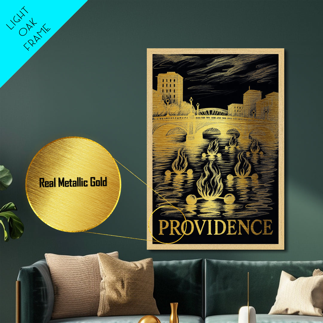 Providence Rhode Island art, Metallic Gold Art, Office Decor, Metal Art, Wood Framed Art, Graduation Travel Gift, Destination Gift
