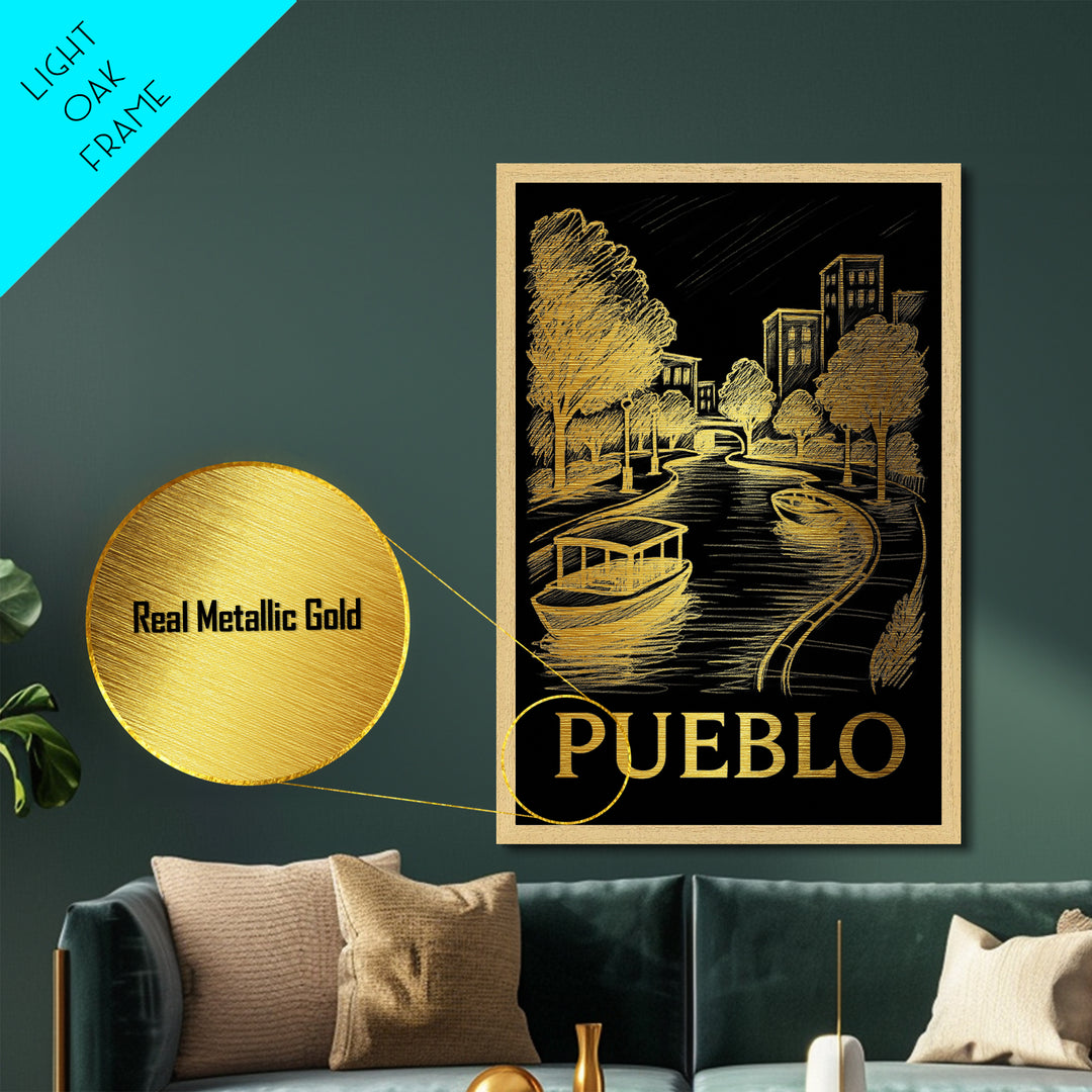 Pueblo Colorado art, Metallic Gold Art, Modern House Art, Metal Art, Wood Framed Art, Graduation Travel Gift, Travel Gift