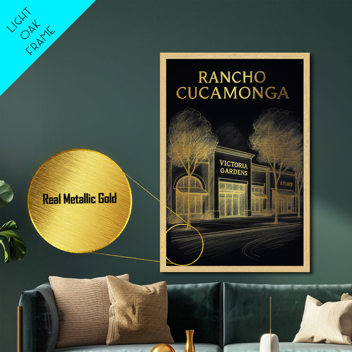 Rancho Cucamonga California travel, Metallic Gold Print, Closing Gift, Metal Art, Wood Framed Art, Anniversary Travel Gift, Retirement Gift