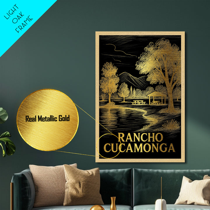 Rancho Cucamonga California art, Metallic Gold Art, Office Decor, Metal Art, Wood Framed Art, Graduation Travel Gift, Destination Gift