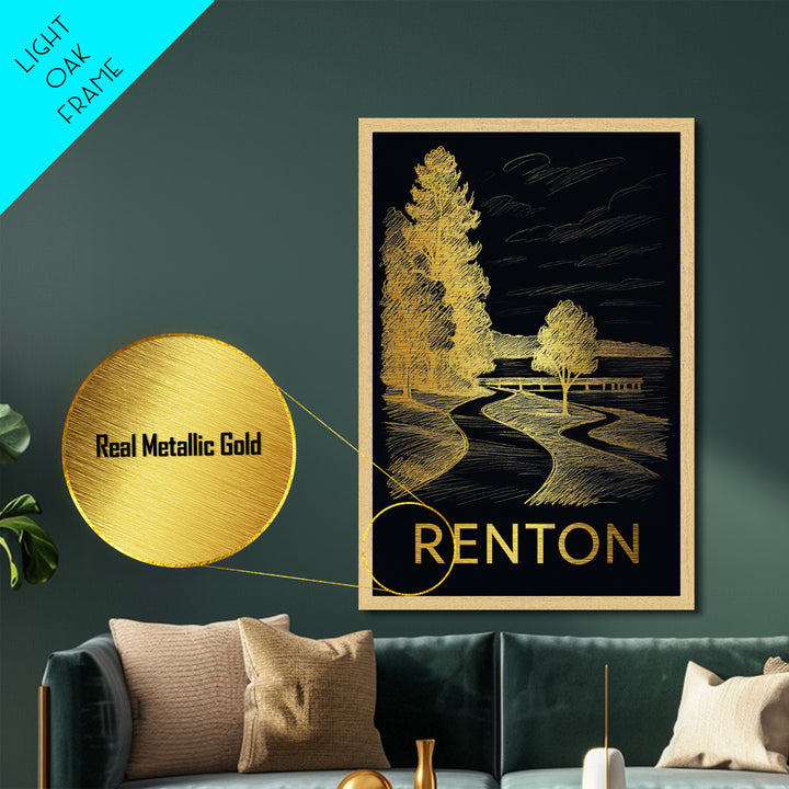 Renton Washington art, Metallic Gold Art, Modern House Art, Metal Art, Wood Framed Art, Graduation Travel Gift, Travel Gift