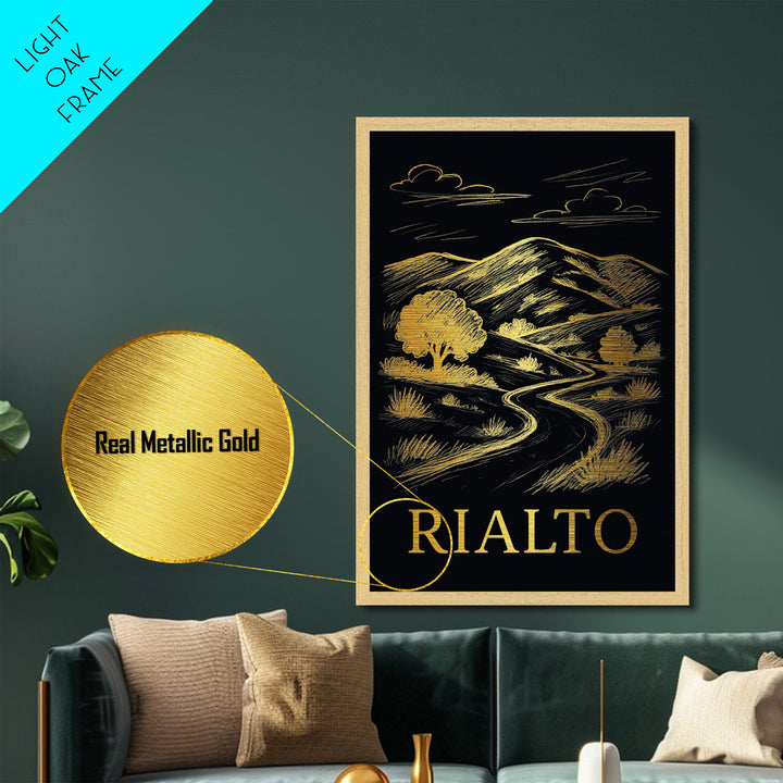 Rialto California art, Metallic Gold Art, Best Friend Gifts, Metal Art, Wood Framed Art, Birthday Travel Gift, Destination Gift