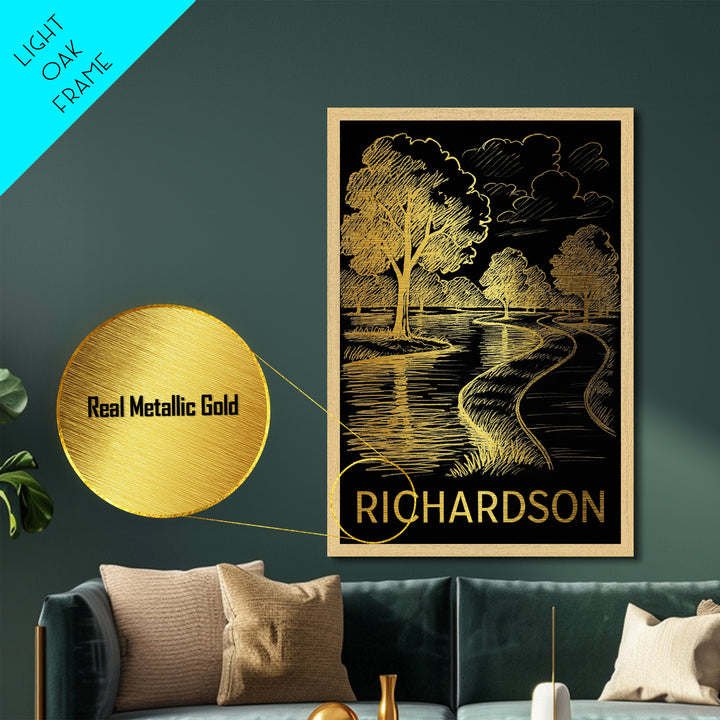 Richardson Texas art, Metallic Gold Art, Housewarming Gift, Metal Art, Wood Framed Art, Newlywed Travel Gift, Honeymoon Gift