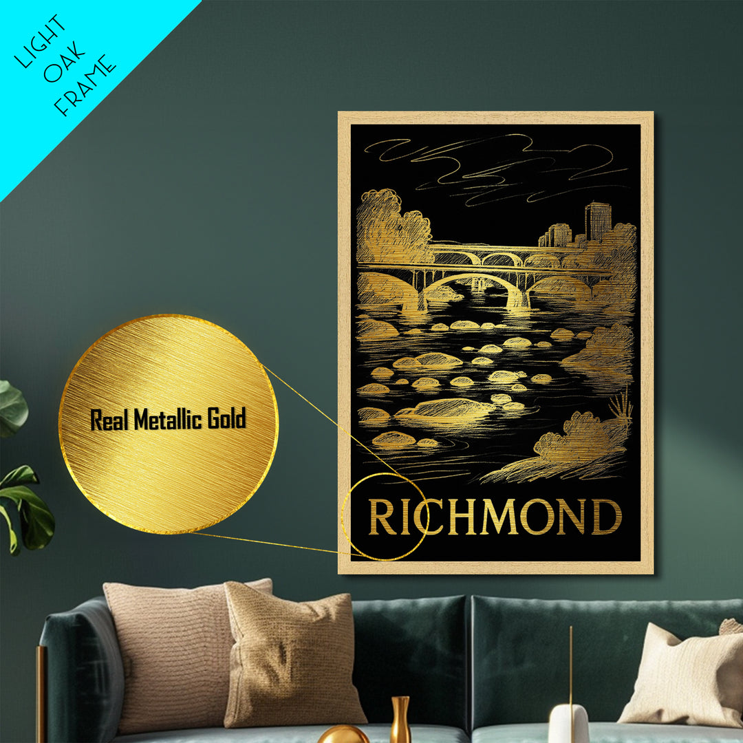 Richmond California travel, Metallic Gold Print, Modern House Art, Metal Art, Wood Framed Art, Wanderlust Gift, Travel Art Prints