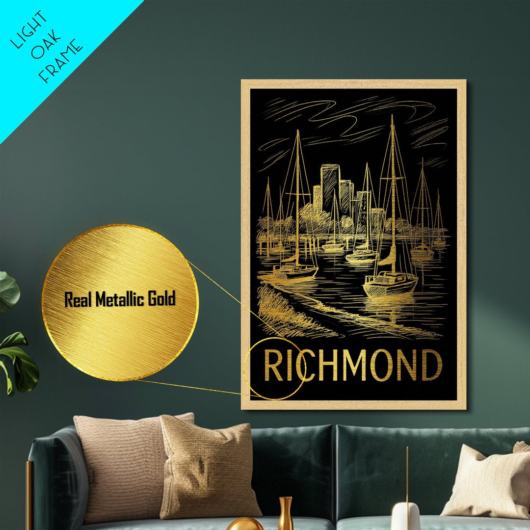 Richmond California art, Metallic Gold Art, Travel Art Prints, Metal Art, Wood Framed Art, Adventure Lover Gift, Traveler Gift