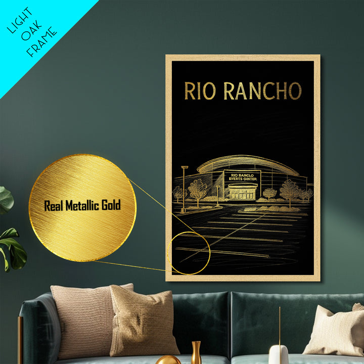 Rio Rancho New Mexico travel, Metallic Gold Print, Modern House Art, Metal Art, Wood Framed Art, Traveler Gift, Destination Gift