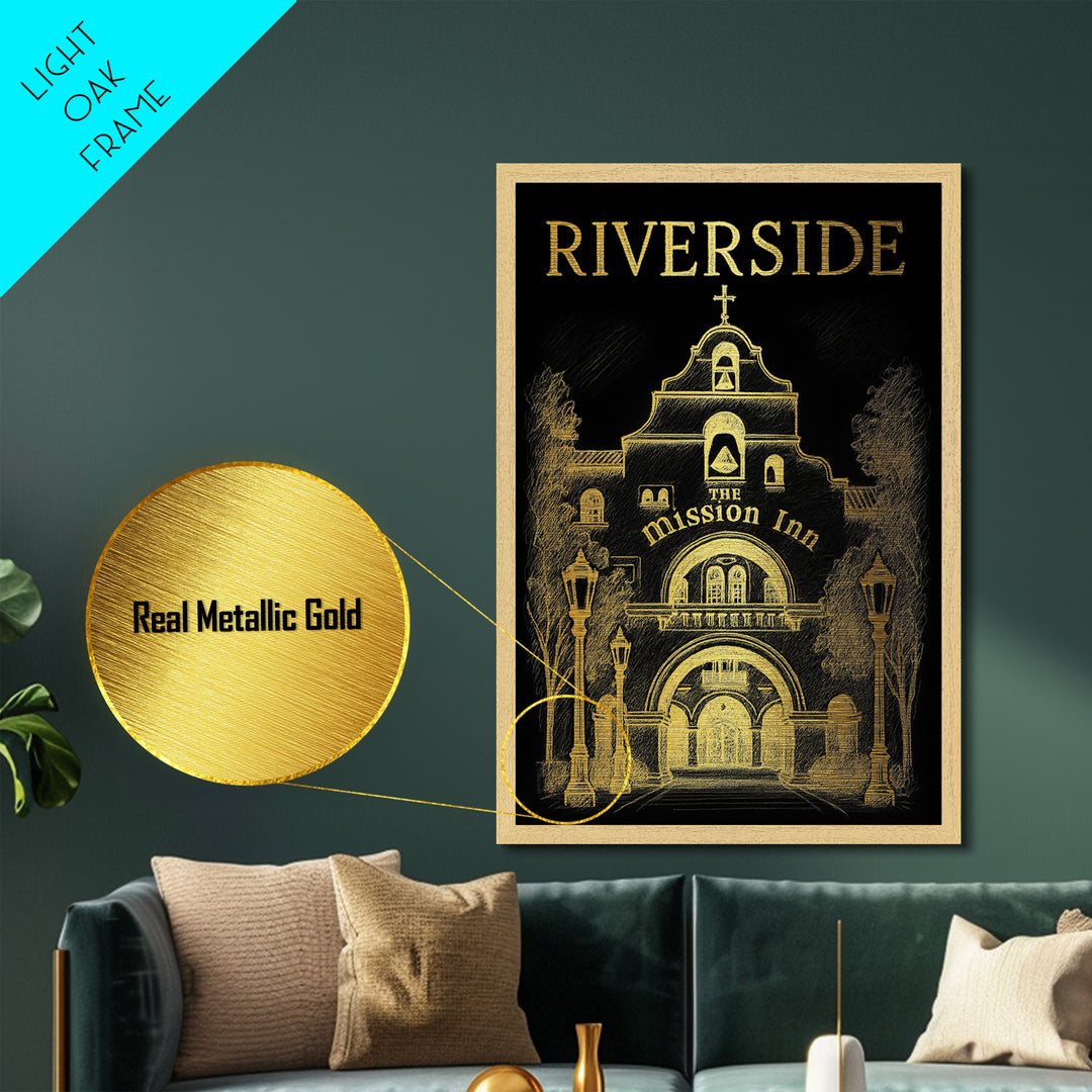Riverside California travel, Metallic Gold Print, College Dorm Décor, Metal Art, Wood Framed Art, Graduation Travel Gift, Traveler Gift