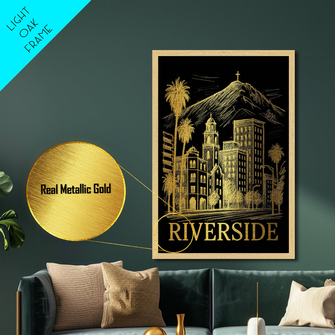Riverside California art, Metallic Gold Art, Best Friend Gifts, Metal Art, Wood Framed Art, Birthday Travel Gift, Destination Gift