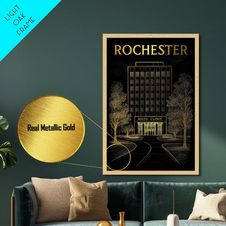 Rochester New York art, Metallic Gold Art, Housewarming Gift, Metal Art, Wood Framed Art, Newlywed Travel Gift, Honeymoon Gift