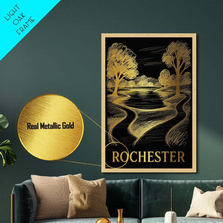 Rochester Minnesota travel, Metallic Gold Print, Closing Gift, Metal Art, Wood Framed Art, Anniversary Travel Gift, Retirement Gift