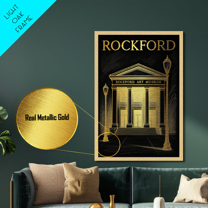 Rockford Illinois travel, Metallic Gold Print, Modern House Art, Metal Art, Wood Framed Art, Wanderlust Gift, Travel Art Prints