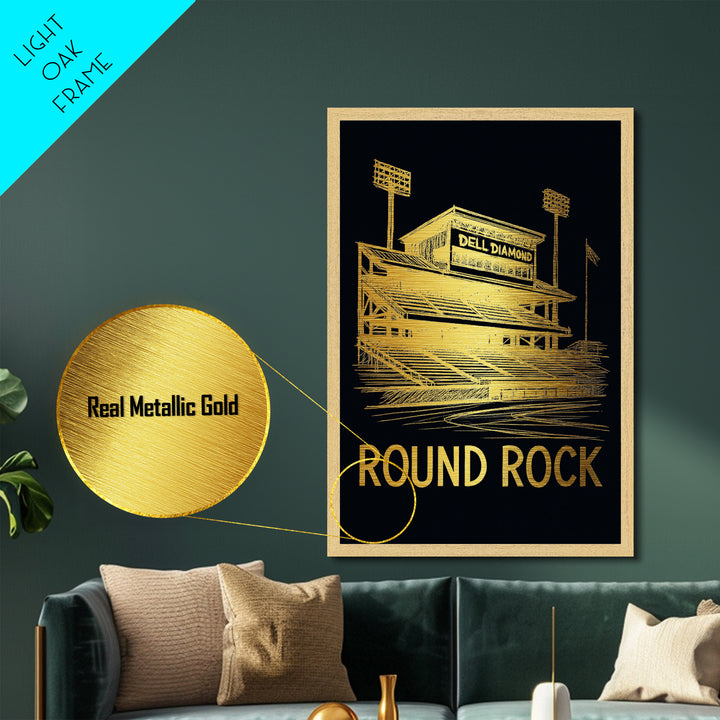 Round Rock Texas art, Metallic Gold Art, Best Friend Gifts, Metal Art, Wood Framed Art, Birthday Travel Gift, Destination Gift