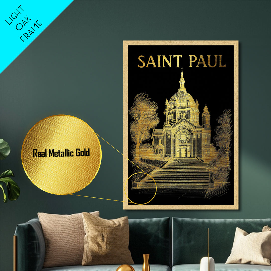 Saint Paul Minnesota travel, Metallic Gold Print, Closing Gift, Metal Art, Wood Framed Art, Anniversary Travel Gift, Retirement Gift