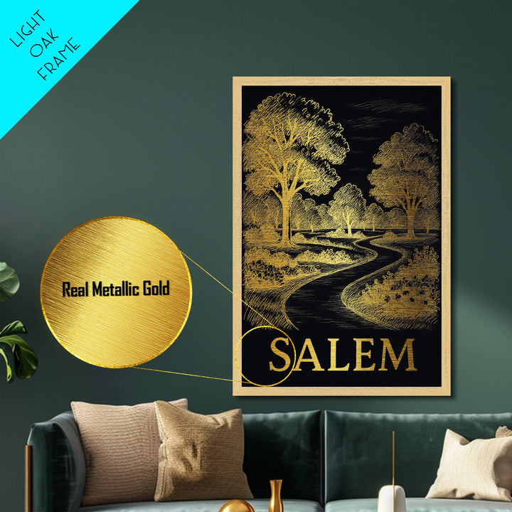Salem Oregon art, Metallic Gold Art, Travel Art Prints, Metal Art, Wood Framed Art, Adventure Lover Gift, Traveler Gift