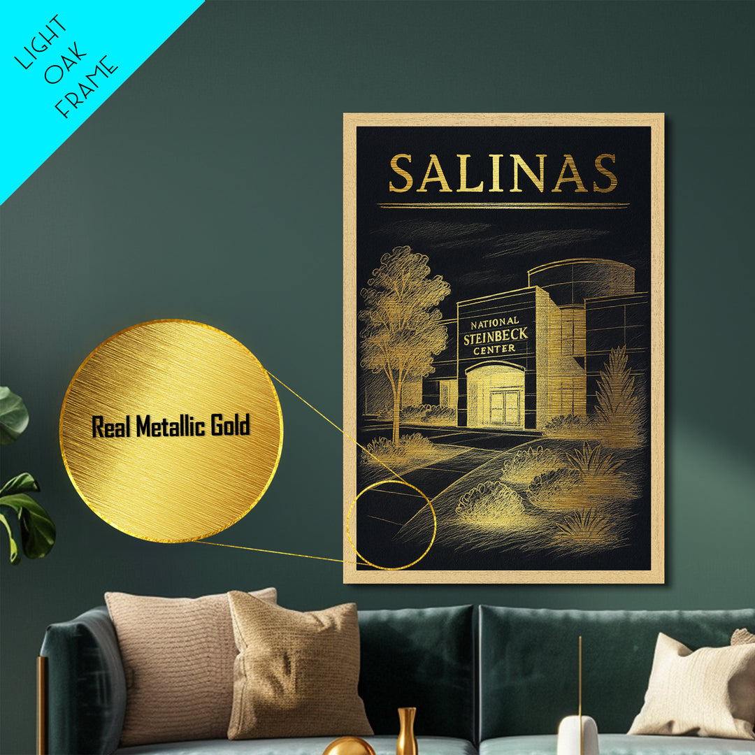 Salinas California travel, Metallic Gold Print, Modern House Art, Metal Art, Wood Framed Art, Traveler Gift, Destination Gift