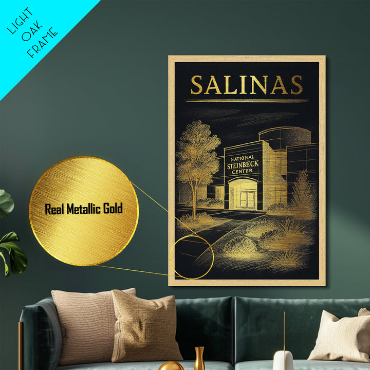 Salinas California travel, Metallic Gold Print, Modern House Art, Metal Art, Wood Framed Art, Traveler Gift, Destination Gift