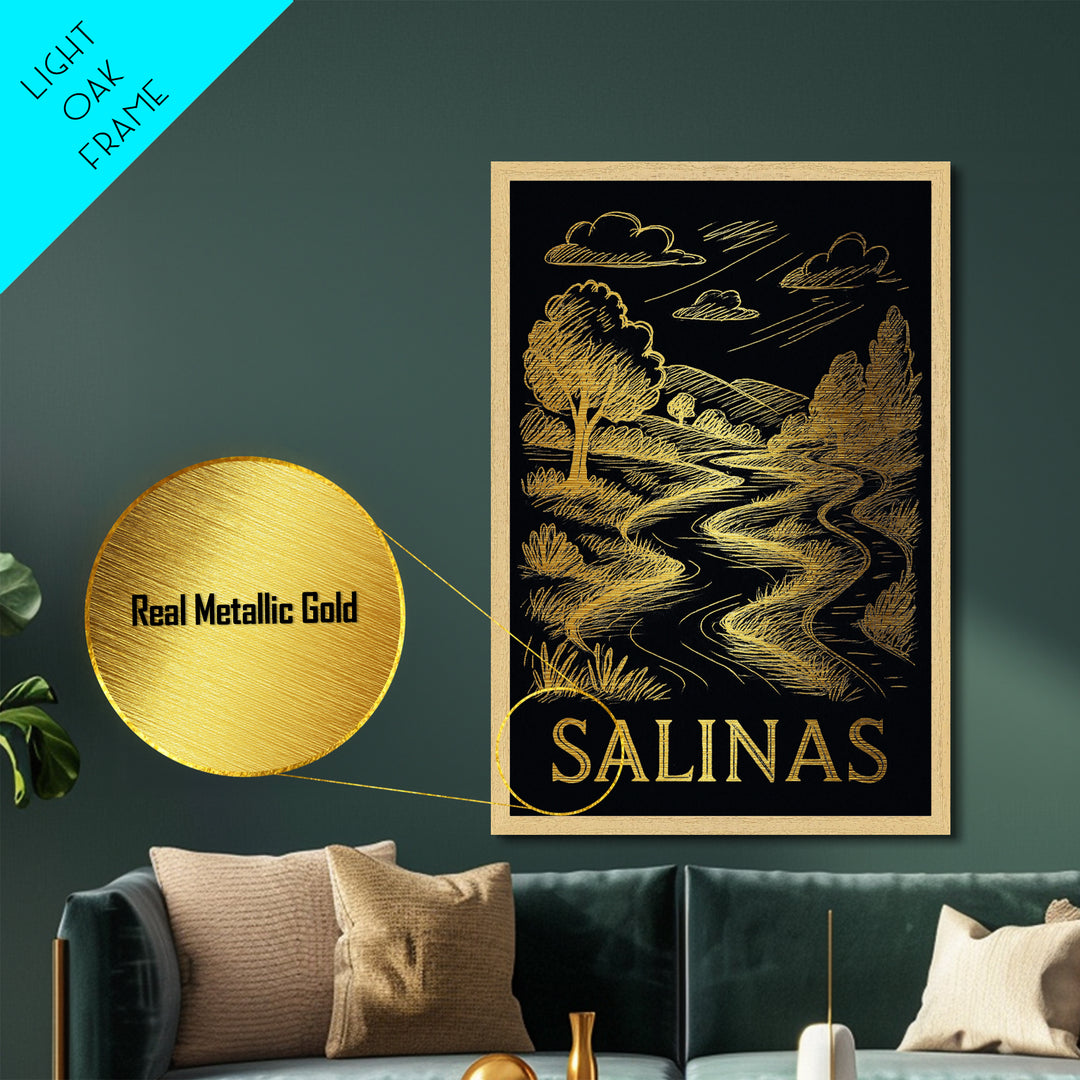 Salinas California art, Metallic Gold Art, Modern House Art, Metal Art, Wood Framed Art, Graduation Travel Gift, Travel Gift