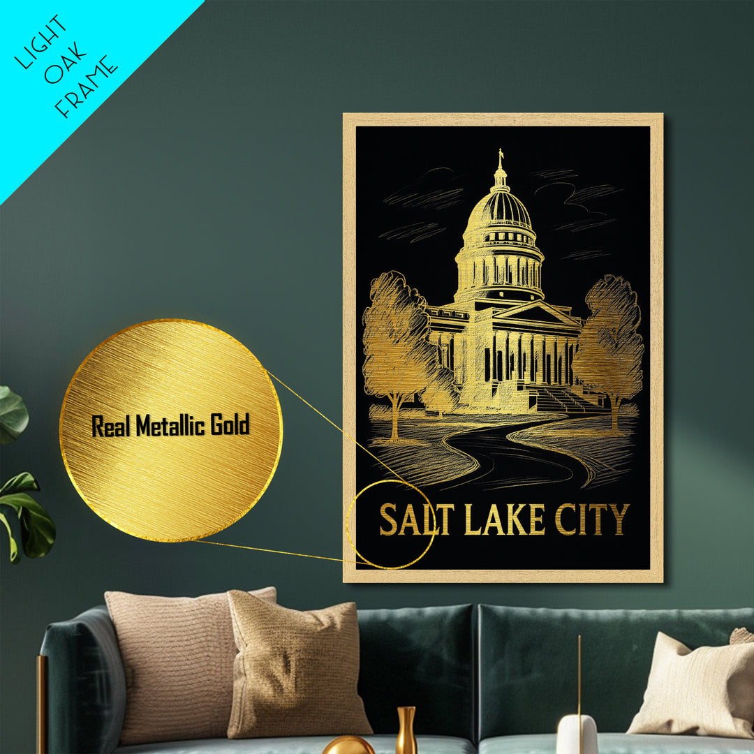 Salt Lake City Utah art, Metallic Gold Art, Best Friend Gifts, Metal Art, Wood Framed Art, Birthday Travel Gift, Destination Gift