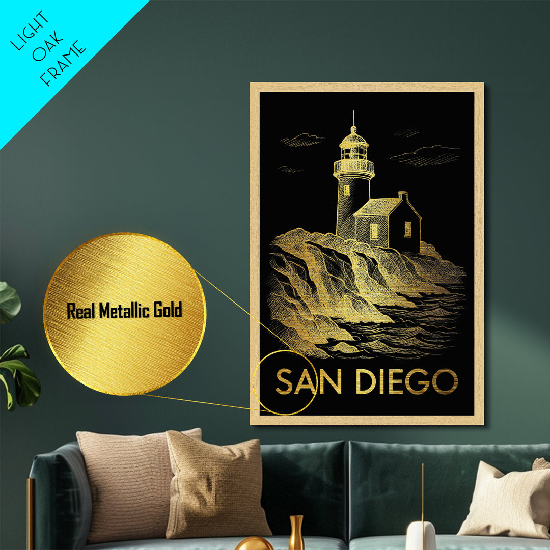 San Diego California travel, Metallic Gold Print, Modern House Art, Metal Art, Wood Framed Art, Wanderlust Gift, Travel Art Prints