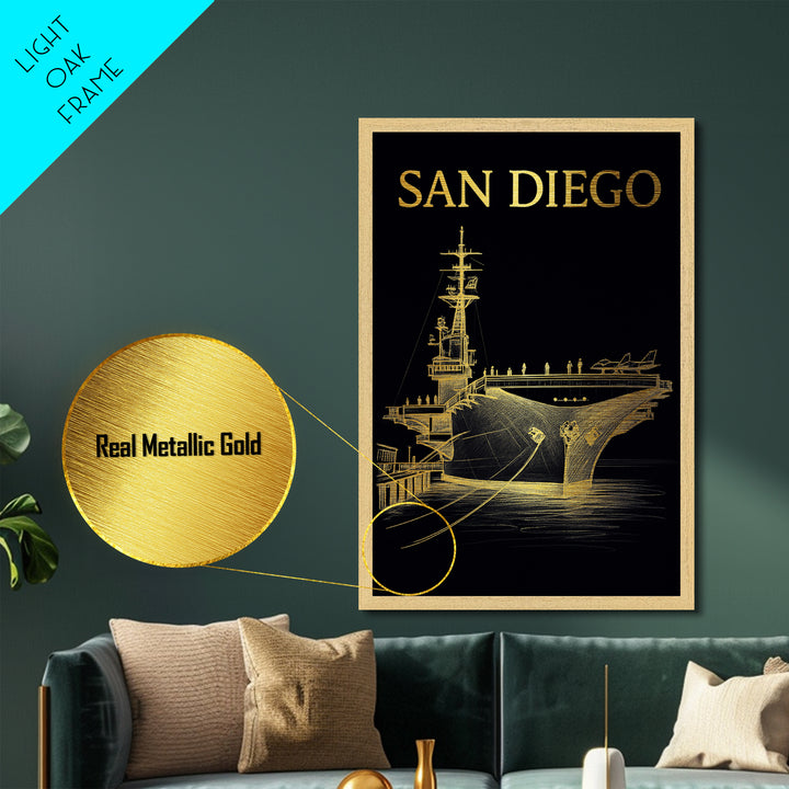 San Diego California art, Metallic Gold Art, Travel Art Prints, Metal Art, Wood Framed Art, Adventure Lover Gift, Traveler Gift