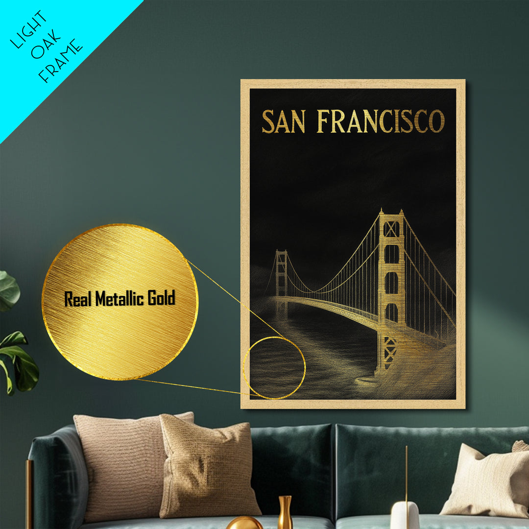 San Francisco California art, Metallic Gold Art, Best Friend Gifts, Metal Art, Wood Framed Art, Birthday Travel Gift, Destination Gift