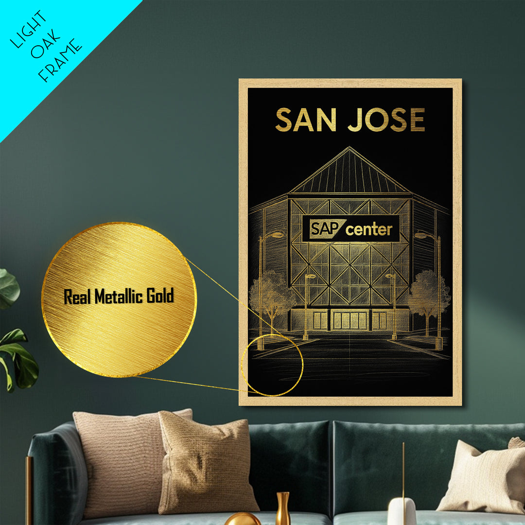San Jose California travel, Metallic Gold Art, Housewarming Gift, Metal Art, Wood Framed Art, Newlywed Travel Gift, Honeymoon Gift