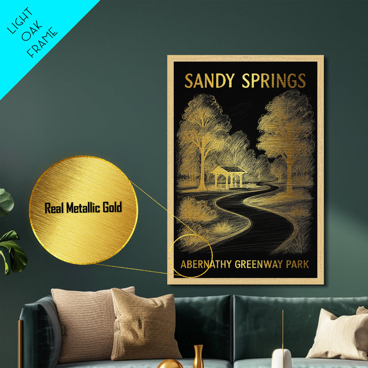 Sandy Springs Georgia travel, Metallic Gold Print, Modern House Art, Metal Art, Wood Framed Art, Traveler Gift, Destination Gift