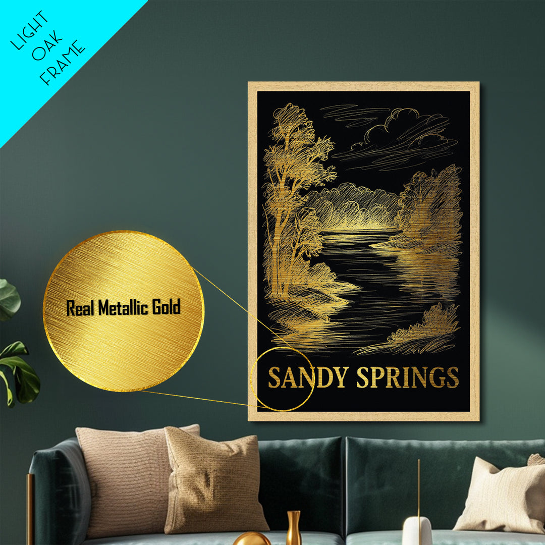 Sandy Springs Georgia art, Metallic Gold Art, Modern House Art, Metal Art, Wood Framed Art, Graduation Travel Gift, Travel Gift