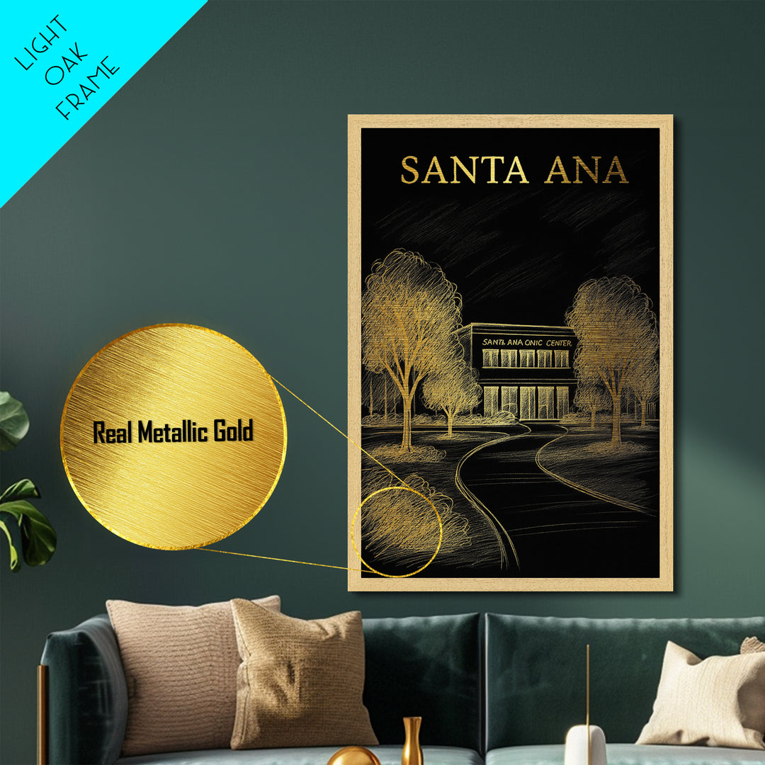Santa Ana California travel, Metallic Gold Print, Modern House Art, Metal Art, Wood Framed Art, Traveler Gift, Destination Gift