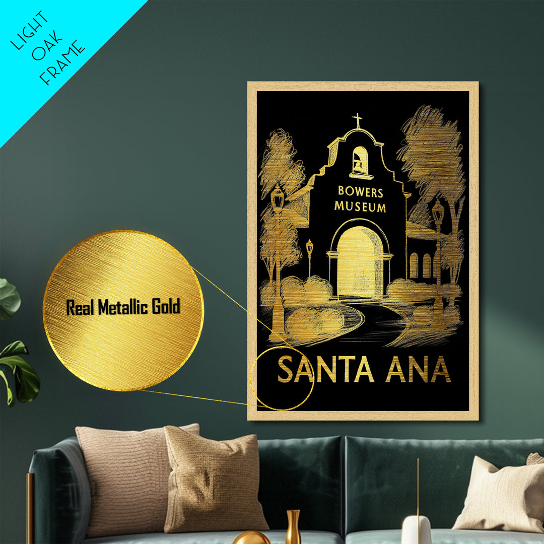 Santa Ana California art, Metallic Gold Art, Modern House Art, Metal Art, Wood Framed Art, Graduation Travel Gift, Travel Gift