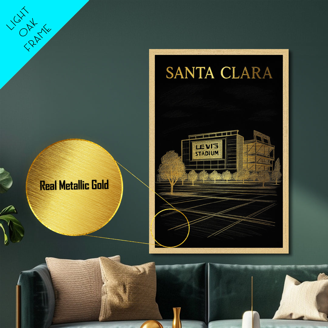 Santa Clara California travel, Metallic Gold Print, College Dorm Décor, Metal Art, Wood Framed Art, Graduation Travel Gift, Traveler Gift