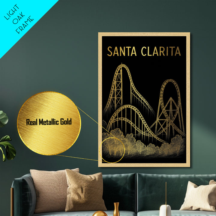 Santa Clarita California travel, Metallic Gold Print, Modern Skyline Wall Print, Metal Art, Wood Framed Art, Adventure Lover Gift