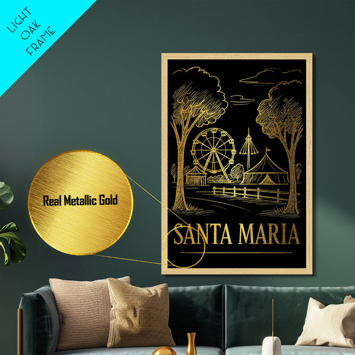 Santa Maria California art, Metallic Gold Art, Office Decor, Metal Art, Wood Framed Art, Graduation Travel Gift, Destination Gift