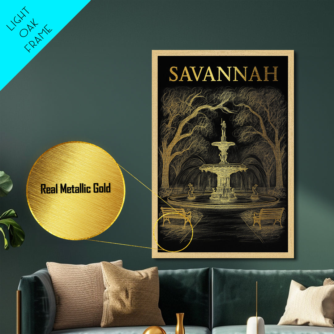 Savannah Georgia travel, Metallic Gold Art, Modern House Art, Metal Art, Wood Framed Art, Graduation Travel Gift, Travel Gift