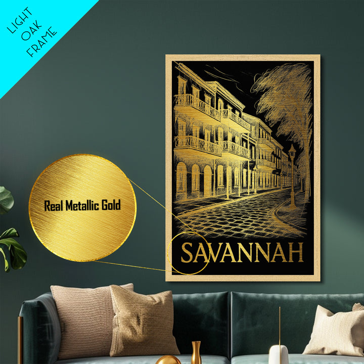 Savannah Georgia art, Metallic Gold Print, College Dorm Décor, Metal Art, Wood Framed Art, Graduation Travel Gift, Traveler Gift