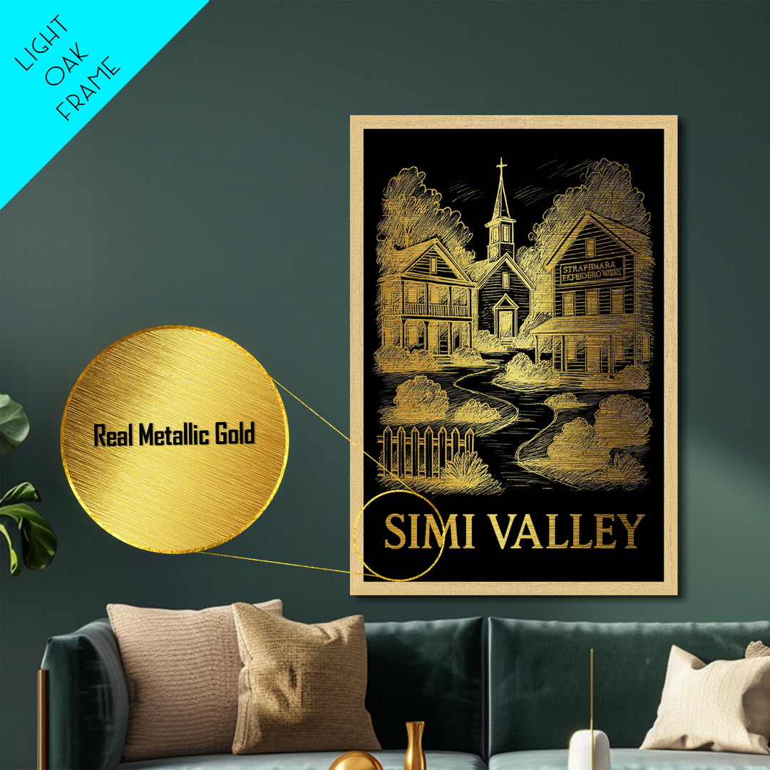 Simi Valley California art, Metallic Gold Art, Modern House Art, Metal Art, Wood Framed Art, Graduation Travel Gift, Travel Gift