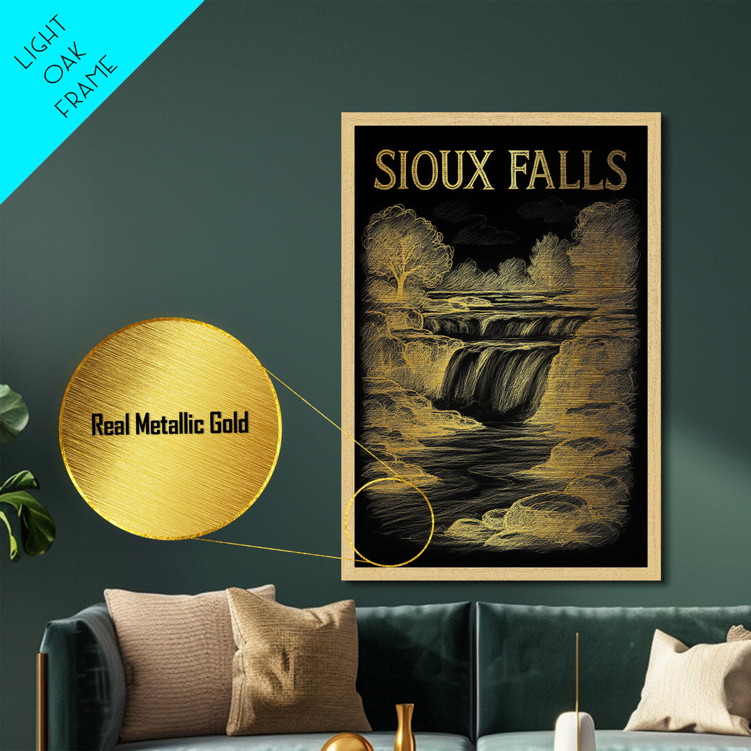 Sioux Falls South Dakota travel, Metallic Gold Print, College Dorm Décor, Metal Art, Wood Framed Art, Graduation Travel Gift, Traveler Gift