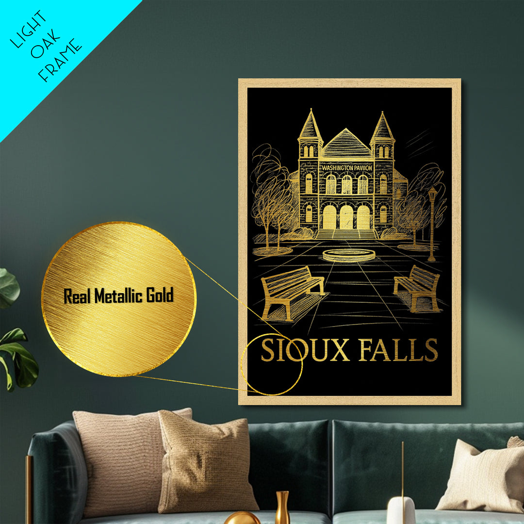 Sioux Falls South Dakota art, Metallic Gold Art, Best Friend Gifts, Metal Art, Wood Framed Art, Birthday Travel Gift, Destination Gift