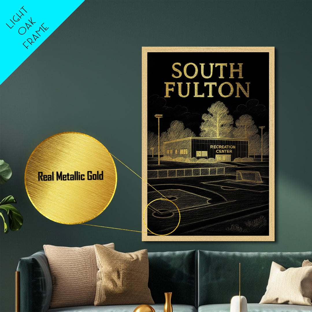 South Fulton Georgia travel, Metallic Gold Print, Closing Gift, Metal Art, Wood Framed Art, Anniversary Travel Gift, Retirement Gift