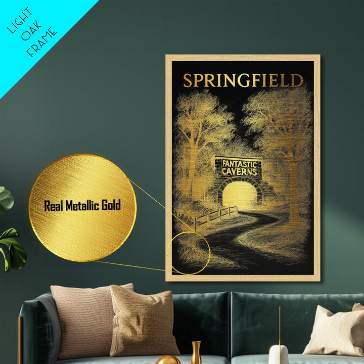 Springfield Illinois art, Metallic Gold Art, Housewarming Gift, Metal Art, Wood Framed Art, Newlywed Travel Gift, Honeymoon Gift