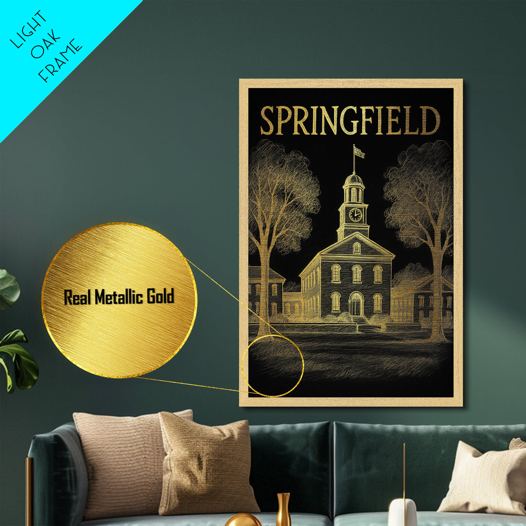 Springfield Missouri travel, Metallic Gold Print, Closing Gift, Metal Art, Wood Framed Art, Anniversary Travel Gift, Retirement Gift