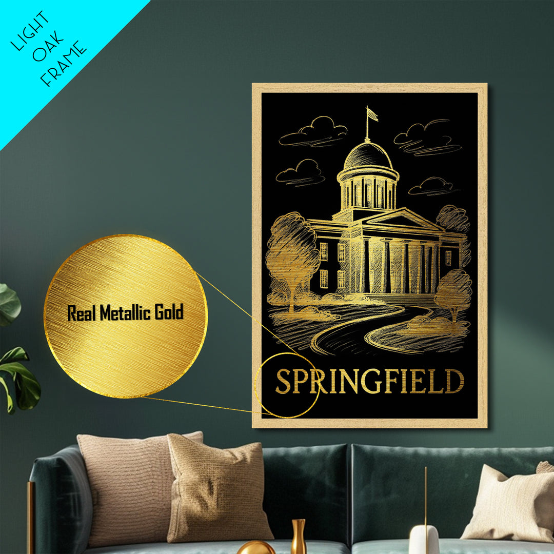 Springfield Oregon art, Metallic Gold Art, Travel Art Prints, Metal Art, Wood Framed Art, Adventure Lover Gift, Wanderlust Wall Decor