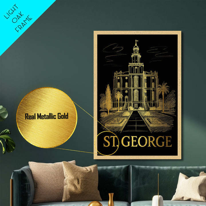 St. George Utah art, Metallic Gold Art, Housewarming Gift, Metal Art, Wood Framed Art, Newlywed Travel Gift, Honeymoon Gift