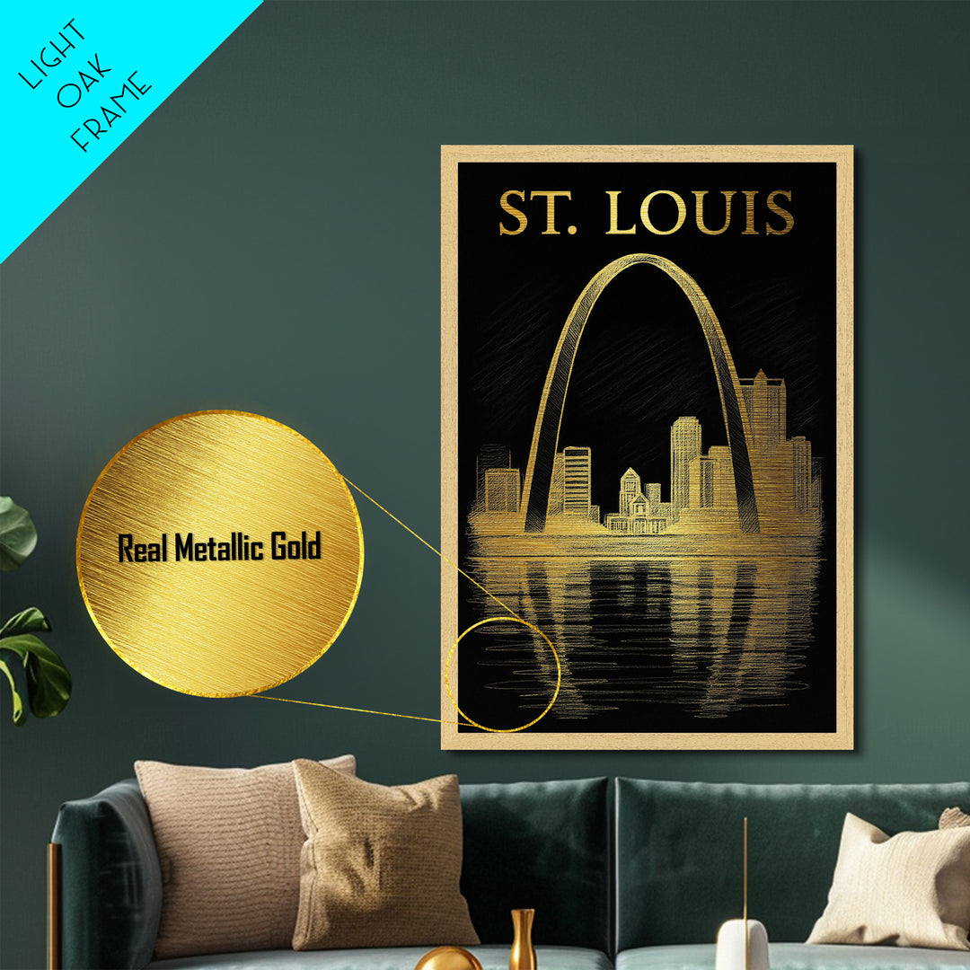 St. Louis Missouri travel, Metallic Gold Print, Closing Gift, Metal Art, Wood Framed Art, Anniversary Travel Gift, Retirement Gift